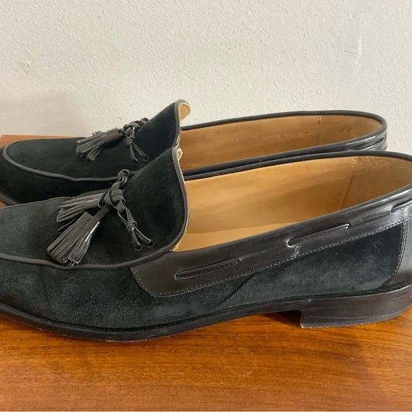 Johnston Murphy Loafers Mens 12 M Tassels Black Suede &Leather Cellini Italy - Picture 4 of 7